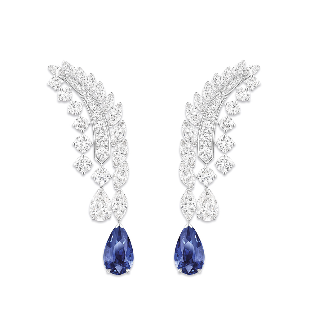 PIAGET Wings of Light系列藍寶石頂級珠寶鑽石耳環，建議售價NT9750000 G38R3500