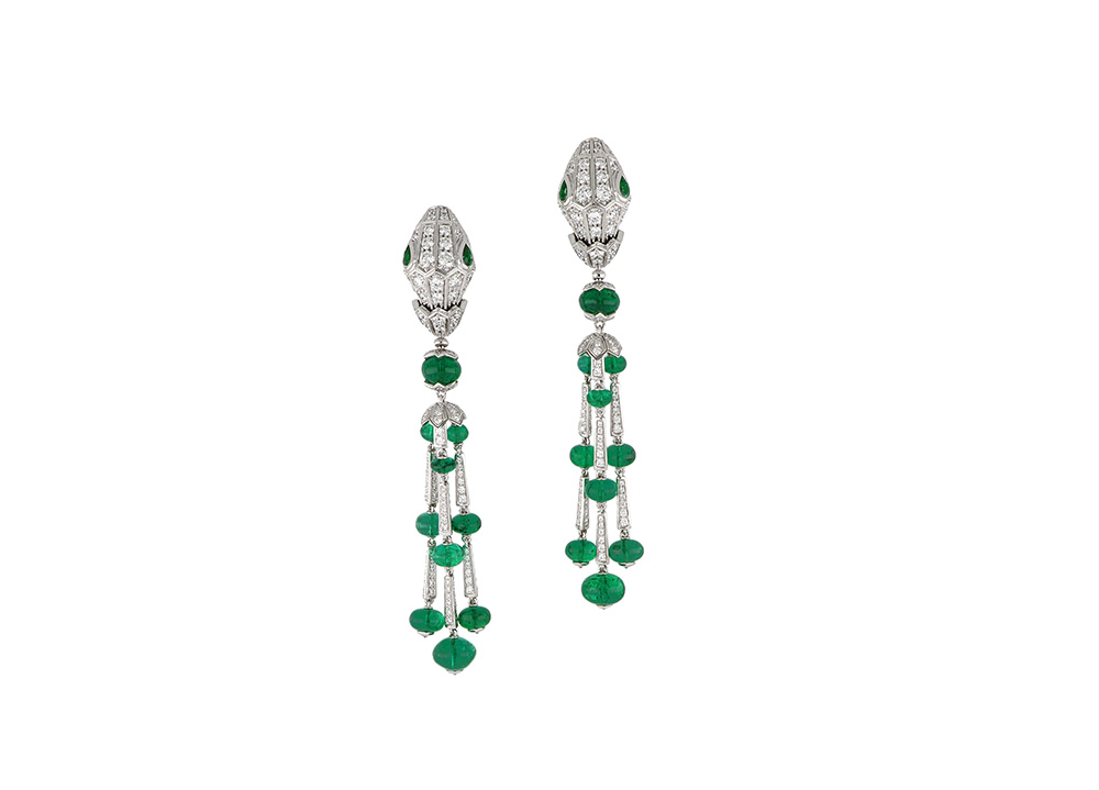 267002 BVLGARI Serpenti系列頂級白K金與祖母綠鑽石耳環