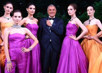 MILAN, ITALY - JUNE 04: Jean-Christophe Babin an models pose at  Bvlgari Clients Dinner on June 04, 2021 in Milan, Italy. (Photo by Daniele Venturelli/Daniele Venturelli/Getty Images for Bvulgari)