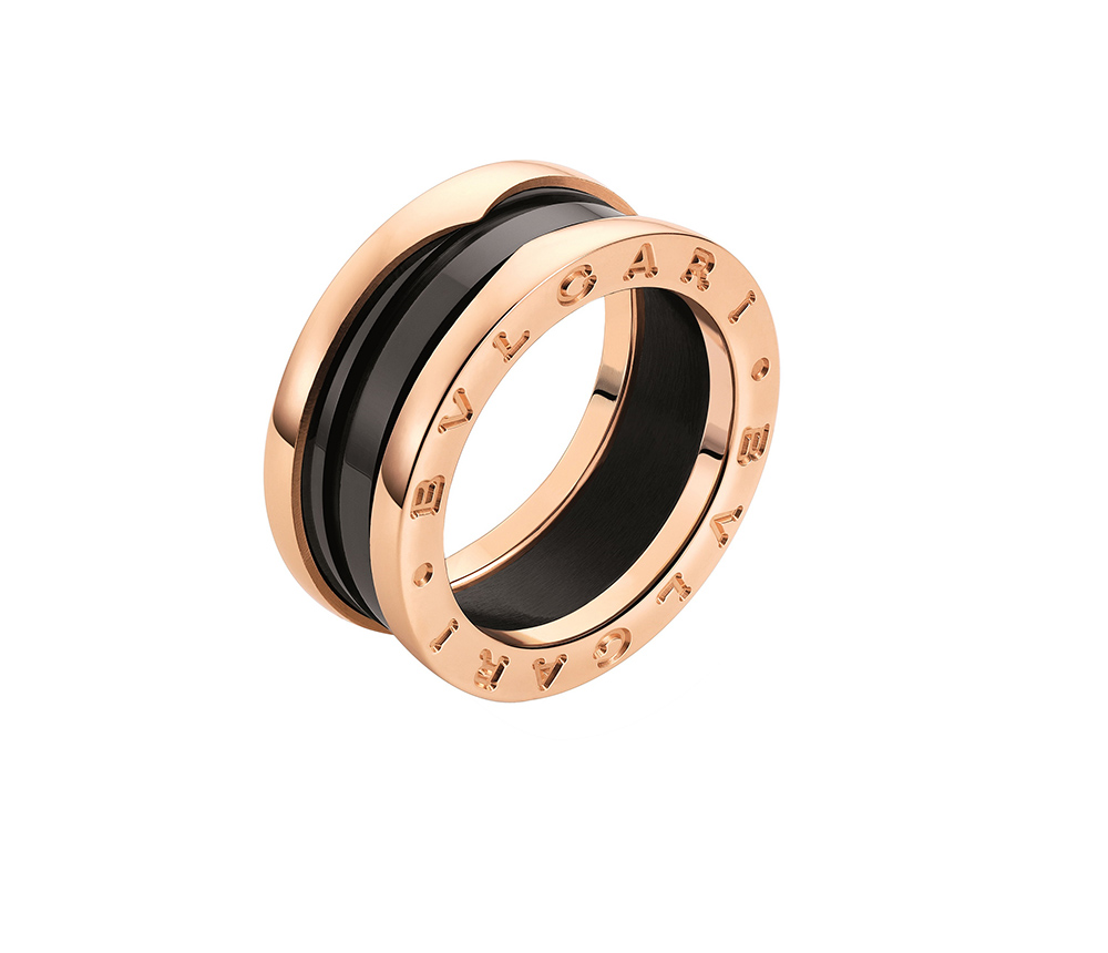 347037 BVLGARI B.zero1系列玫瑰金黑陶瓷雙環戒指 參考售價：約新台幣48700元