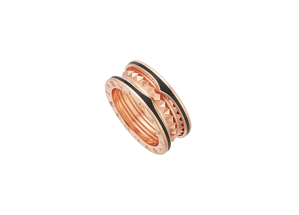 BVLGARI B.zero1 Rock系列玫瑰金黑陶瓷雙圈戒指 參考售價：約新台幣69000元357987