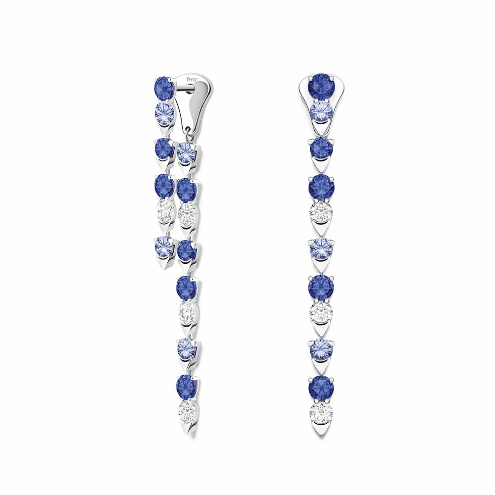 PIAGET Sunlight系列18K白金鑽石及藍寶石耳環，建議售價NT418000 G38R5700