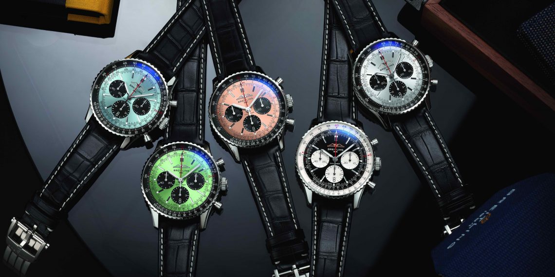 Breitling's new Navitimer B01 Chronograph 43_References AB0138241C1P1 (ice-blue), AB0138241L1P1 (mint-green), AB0138241K1P1 (copper-colored), AB0138211B1P1 (black) and AB0138241G1P1(silver-colored)_CMYK