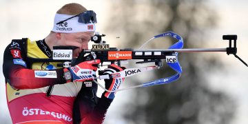 Norway's Johannes Thingnes Boe prepares for the men's 12.5 km pursuit event of the IBU Biathlon World Cup in Oestersund, Sweden, on March 20, 2021. - Sweden OUT (Photo by Anders WIKLUND / TT NEWS AGENCY / AFP) / Sweden OUT (Photo by ANDERS WIKLUND/TT NEWS AGENCY/AFP via Getty Images)