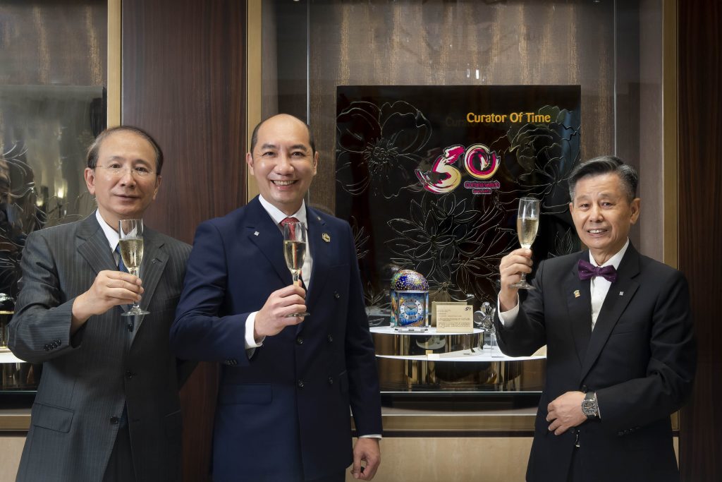 百達翡麗台灣總代理總經理劉志塽先生（左起）、高登鐘錶董事總經理陳漢林先生以及百達翡麗台灣總代理董事長劉瑞麒先生共同歡慶50週年紀念收藏展。