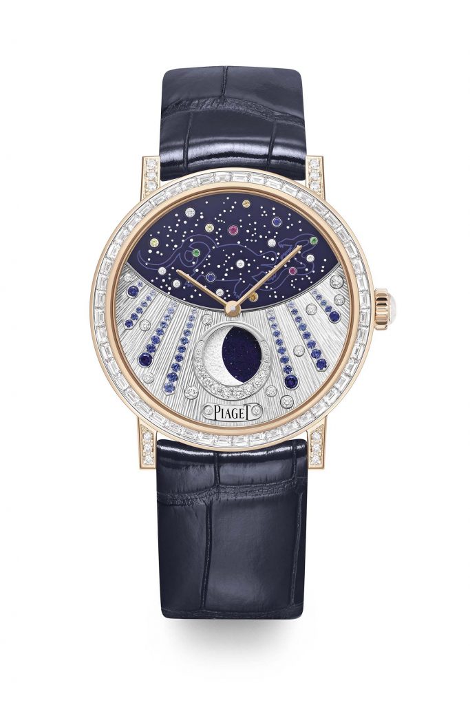 PIAGET Altiplano系列月相顯示18K玫瑰金彩色寶石頂級珠寶腕錶 玄武，建議售價NT4470000 G0A47109