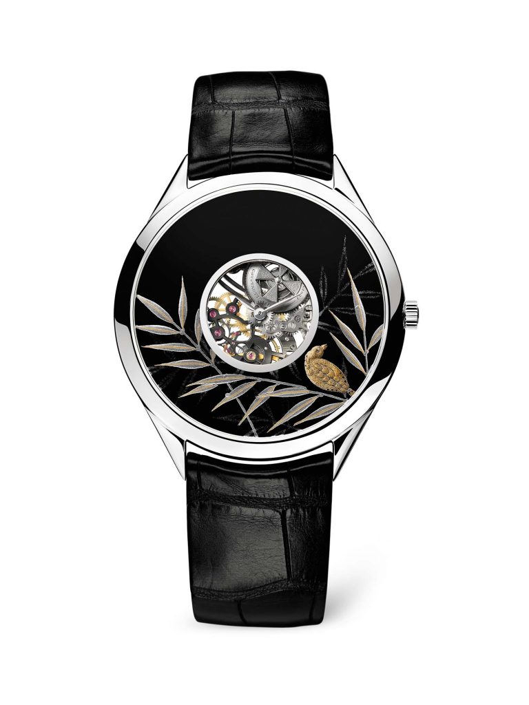 Ref.11538＿Metiers dArt系列La Symbolique des Laques白金腕錶，繪麻雀和竹子圖的日本蒔繪漆飾，中央鏤空機芯 – 2010