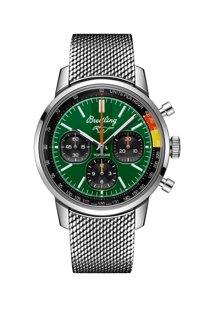 08 BREITLING Top Time B01 Ford Mustang計時腕錶，精鋼編織鏈帶，建議售價 NT 248000