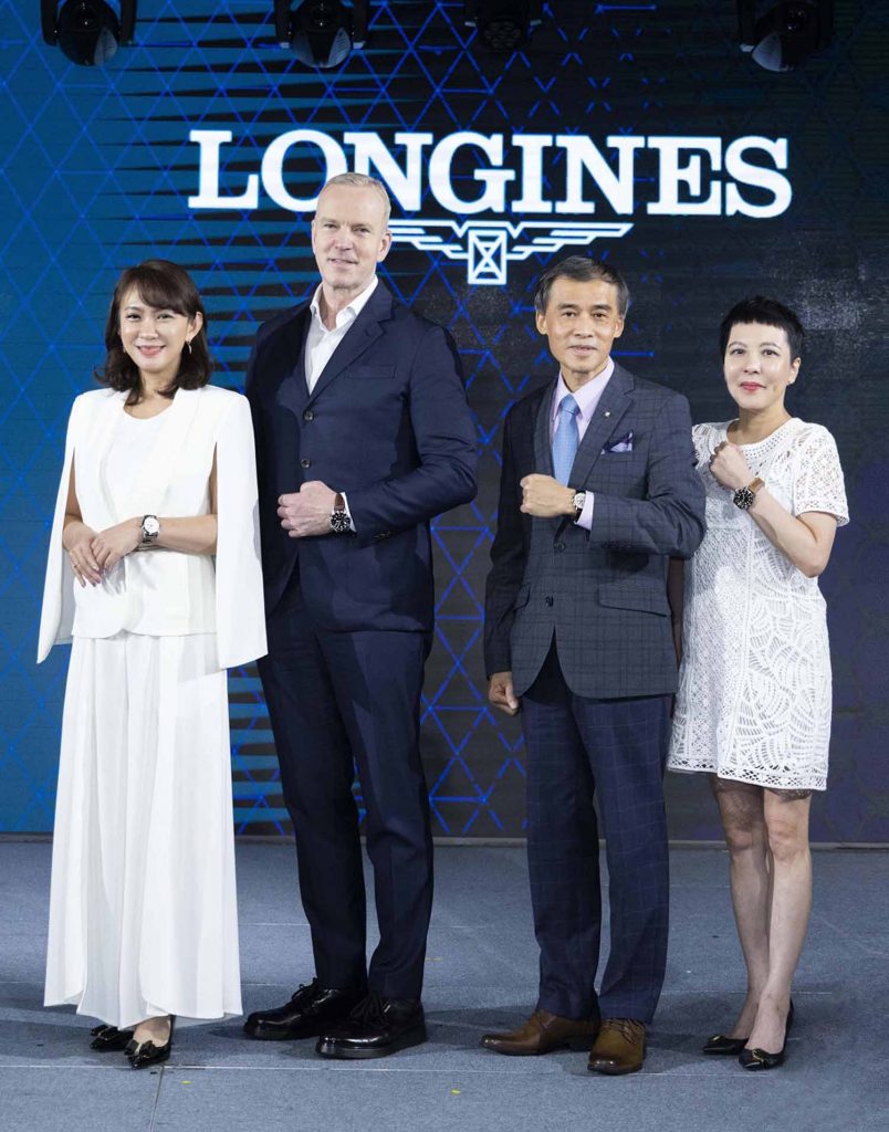 LONGINES SPIRIT FLYBACK先行者系列飛返計時腕錶盛大發布，左起為浪琴表台灣區副總經理Teresa Chang、浪琴表全球總裁Matthias Breschan、鐘錶專家曾士昕、Swatch台灣區總經理Christy Lai