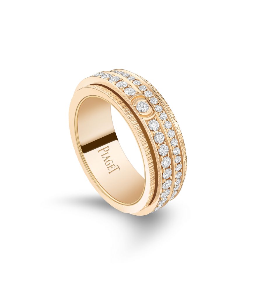 PIAGET Possession系列18K玫瑰金宮廷式雕刻飾紋鑽石戒指，建議售價NT344000 G34P4K00拷貝