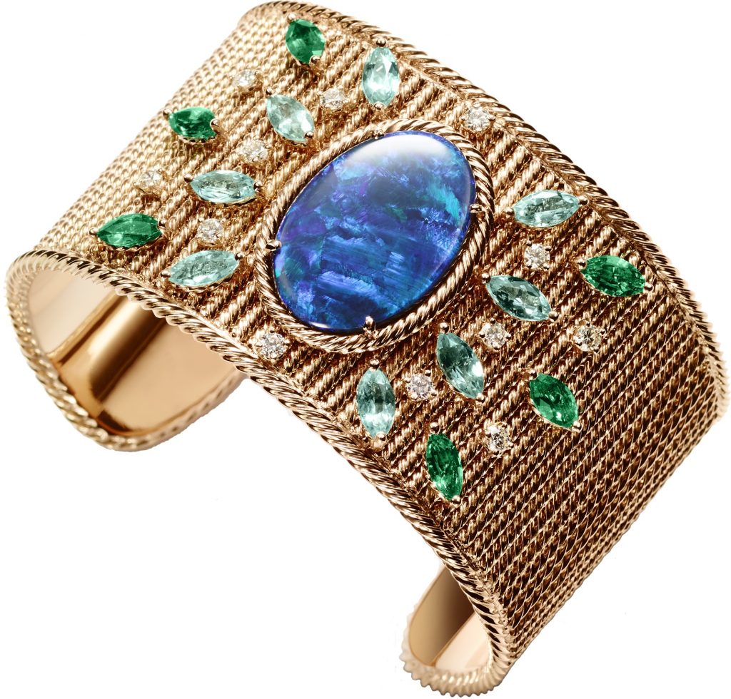 PIAGET Mediterranean Garden頂級珠寶系列18K玫瑰金黑蛋白石手鐲，建議售價約NT5450000 G36L8717