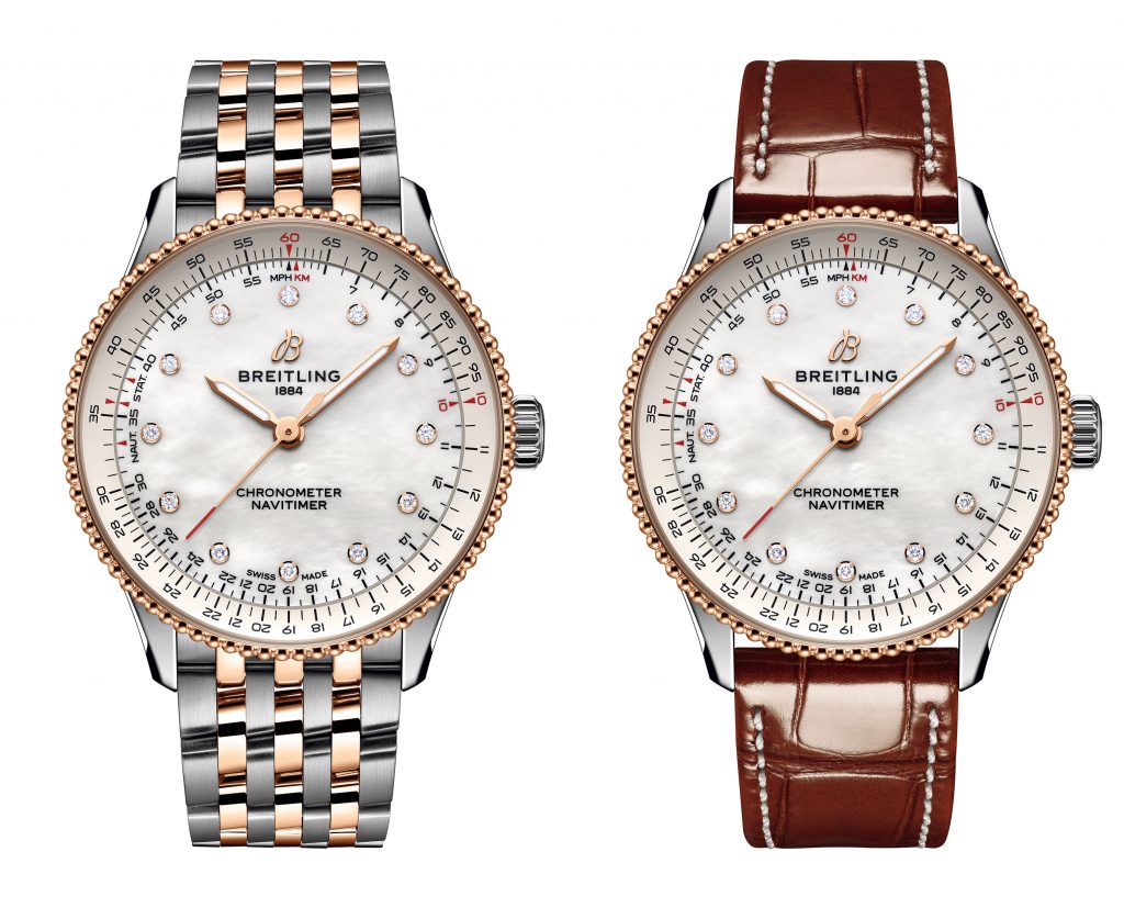 百年靈Navitimer 36自動航空腕錶，精鋼與18K紅金材質搭配雙色鏈帶，建議售價NT 295000