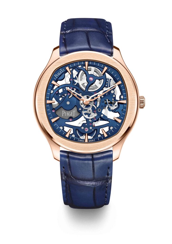 PIAGET Polo系列18K玫瑰金伯爵藍超薄鏤空自動上鍊腕錶，建議售價NT1550000 G0A46009