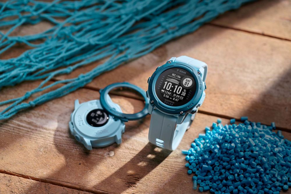 Garmin以環境友善的概念為基石，打造業界首款100 採用回收廢棄漁網重製的「Descent G1 系列太陽能GPS 潛水電腦錶海洋重生版」