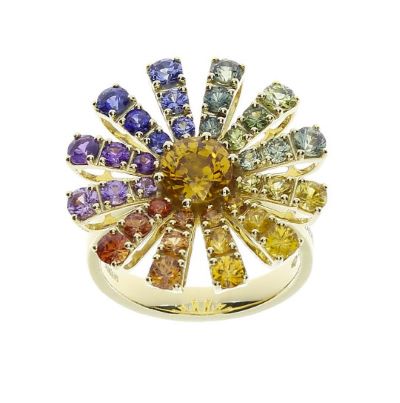 DAMIANI Margherita瑪格麗特18K黃金Rainbow彩虹戒指，建議售價NT 252500