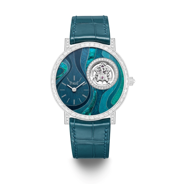PIAGET Metaphoria頂級珠寶系列 Altiplano Undulata 18K白金超薄手動上鏈陀飛輪工藝腕錶，搭載自製670P陀飛輪機芯，建議售價約NT7700000 G0A48118全球限量8只