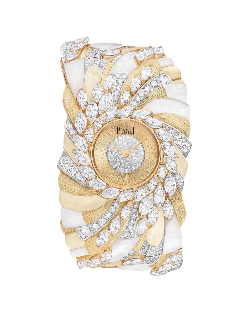 PIAGET Metaphoria 0003 PIAGET Metaphoria頂級珠寶系列 Alata 18K黃金與白金珍珠母貝鑽石珠寶腕錶，建議售價約NT17800000 G0A47220
