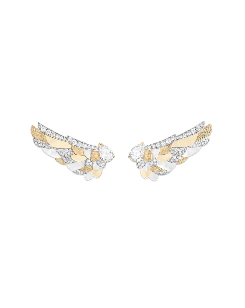 PIAGET Metaphoria 0006 PIAGET Metaphoria頂級珠寶系列 Alata 18K黃金與白金珍珠母貝鑽石耳環，PGG38Q7900 G38Q7900