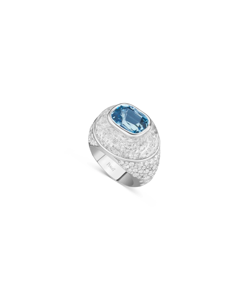 PIAGET Metaphoria 0010 PIAGET Metaphoria 頂級珠寶系列 Mineralis 18K白金海水藍寶石水晶鑽石戒指，建議售價約NT2810000 G34N8100