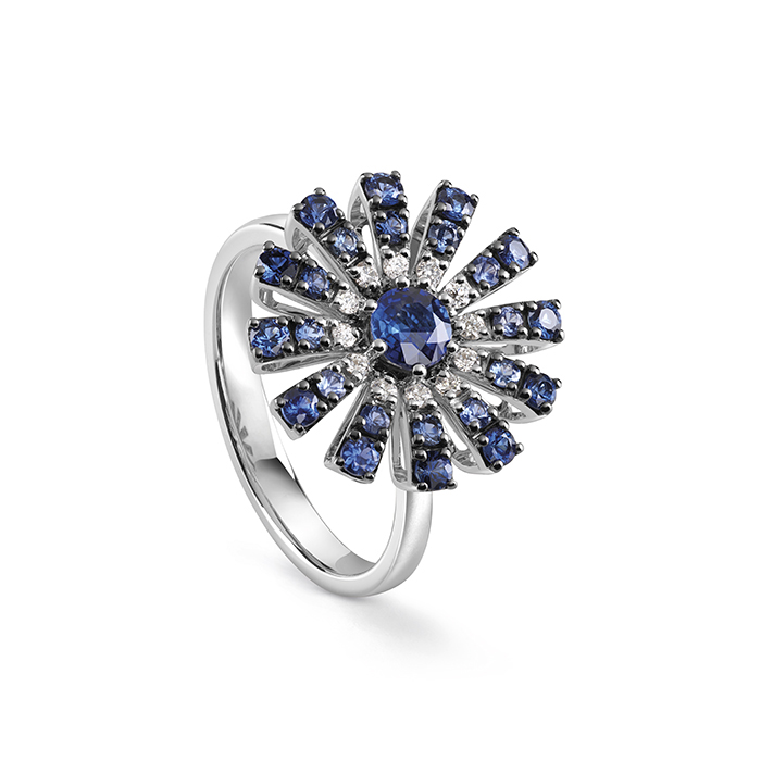 DAMIANI Margherita 瑪格麗特系列18K白金藍寶石鑽石戒指，參考價格NT 153300