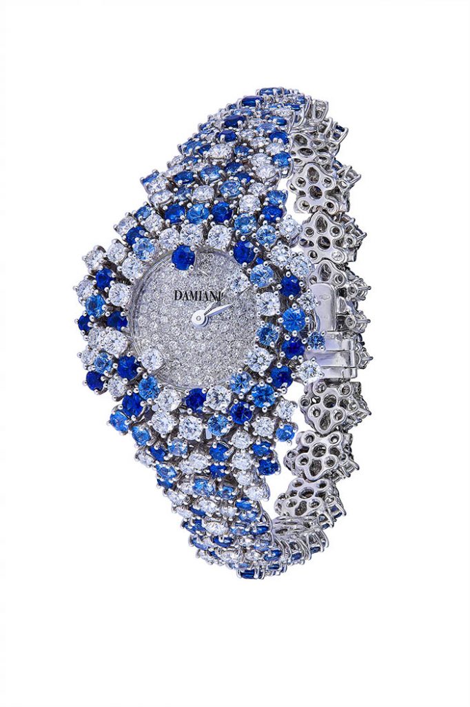 DAMIANI Masterpiece Mimosa含羞草系列18K白金藍寶石鑽石手錶，價格請店洽。
