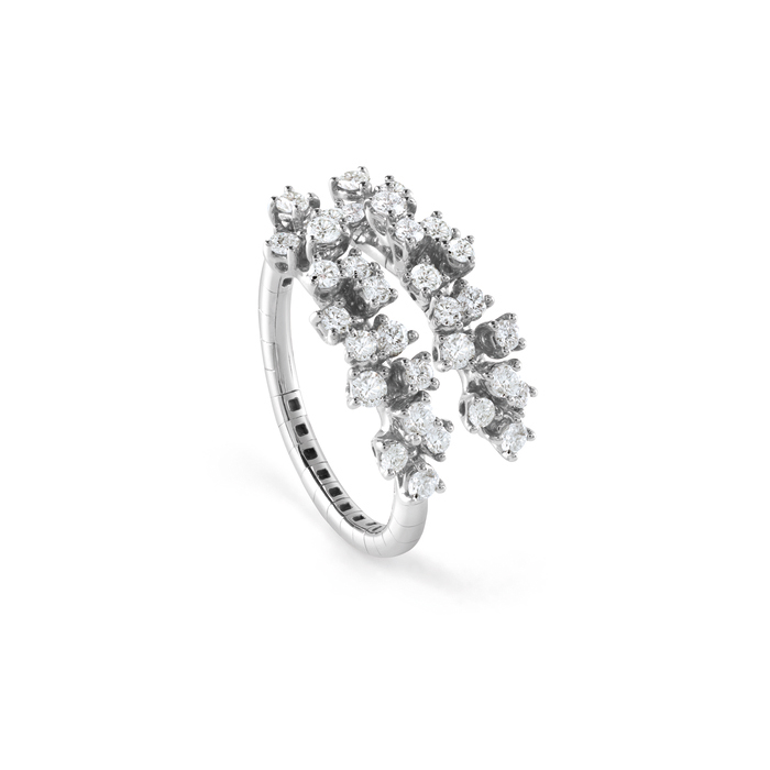DAMIANI Mimosa Flexi含羞草系列18K白金鑽石雙環戒指，參考價格NT 132900