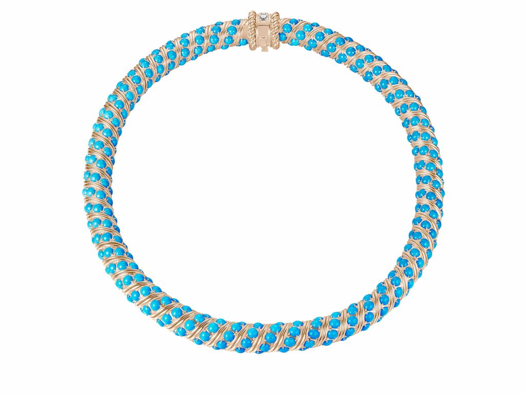 PIAGET Essence of Extraleganza頂級珠寶暨腕錶系列18K玫瑰金土耳其石珠流蘇長項鍊，價格未定 G37R9800