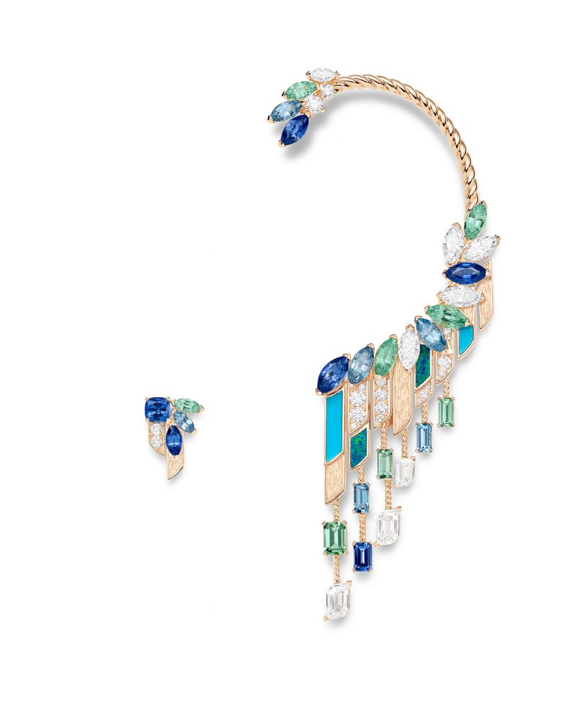 PIAGET Essence of Extraleganza頂級珠寶暨腕錶系列18K玫瑰金藍寶石及彩色寶石耳環，建議售價約NT5000000 G38T8800