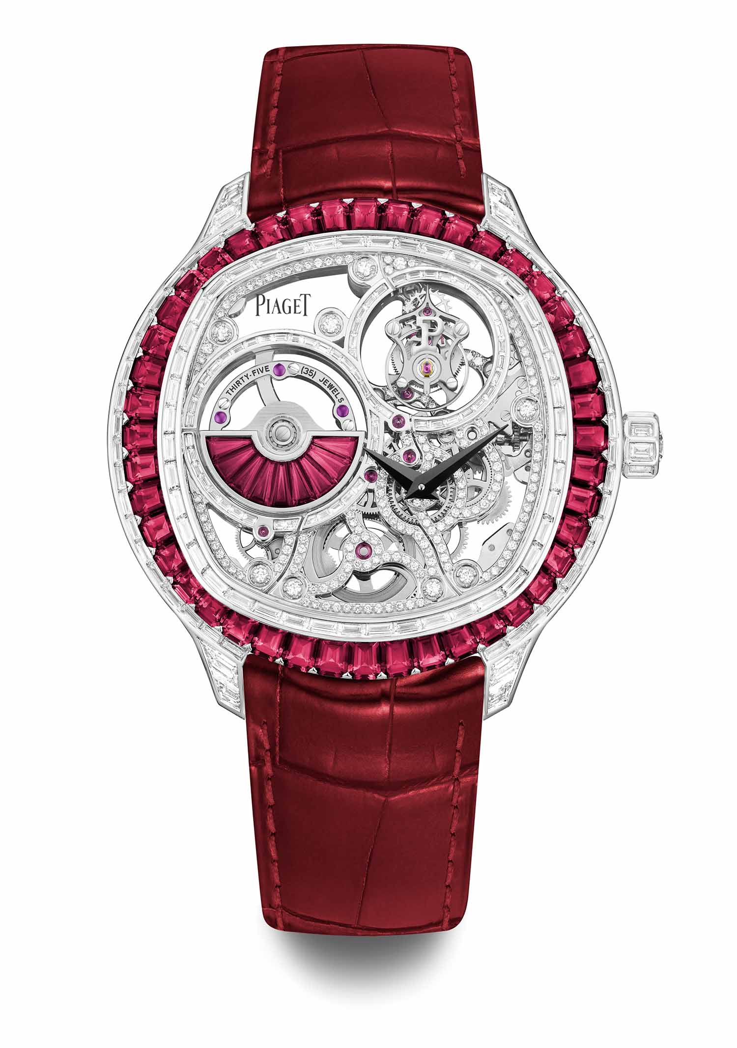 PIAGET Polo Emperador系列18K白金紅寶石鑽石鏤空陀飛輪腕錶，價格未定G0A49043 1