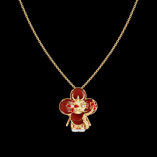 resized 【獨家商品】VIVIENNE DOG 吊墜 配黃K金、白K金、亮漆、鑽石及紅玉髓 1160000型號 Q93976 20顆鑽石，約共重0.3克拉