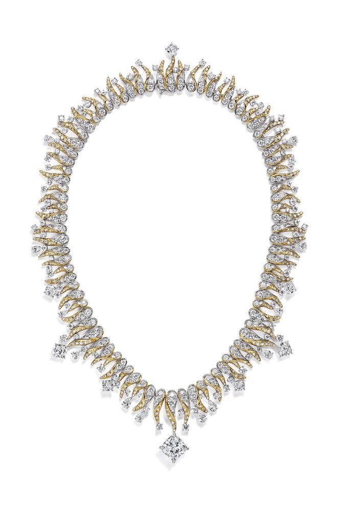 Tiffany Co. 2024 Blue Book高級珠寶系列Tiffany Celeste 蒼穹萬象 熾陽之焰（Flames）主題 鉑金及18K黃金鑲鑽項鍊