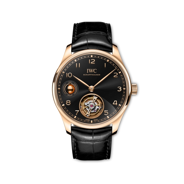IWC萬國錶葡萄牙系列曜石黑手動上鏈陀飛輪日夜顯示腕錶 IW545901＿正面