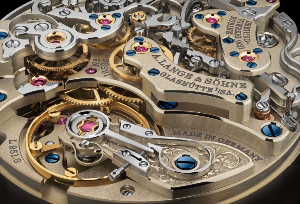圖9. A. Lange Sohne朗格錶廠自製L951.8 型機芯，計時碼錶槓桿上的黑色拋光處理滿載精巧細節︒
