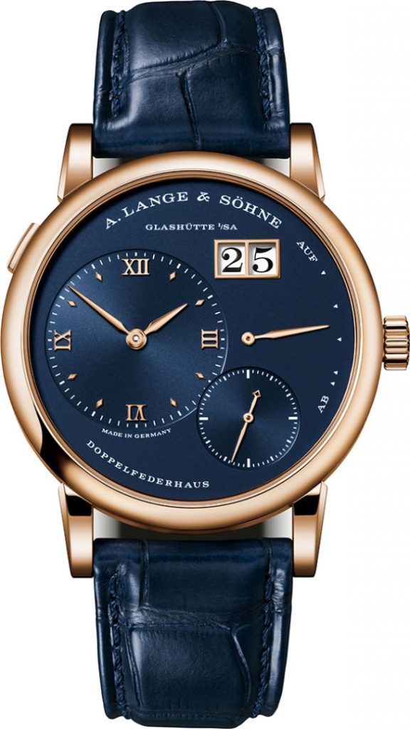 7. 朗格「LANGE 1」系列腕錶，750玫瑰金款、藍色925銀錶盤，限量300枚。