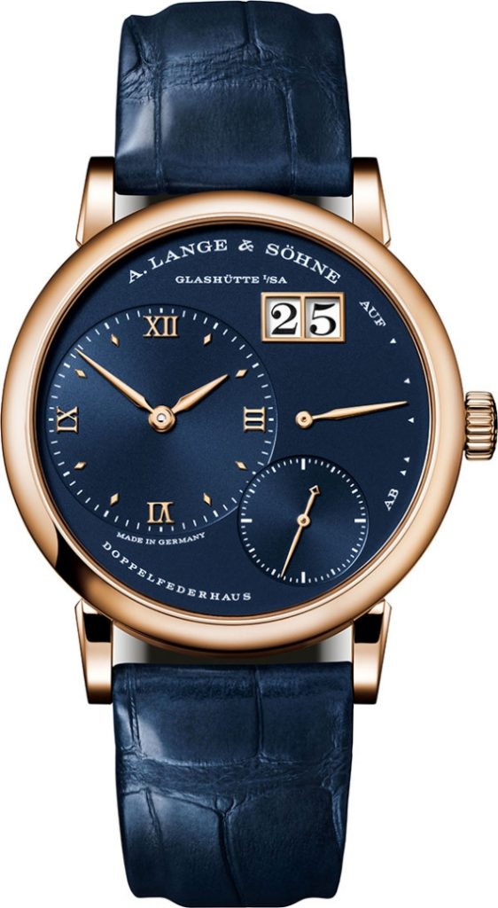 8. 朗格「Little LANGE 1」系列腕錶，750玫瑰金款、藍色925銀錶盤，限量150枚。