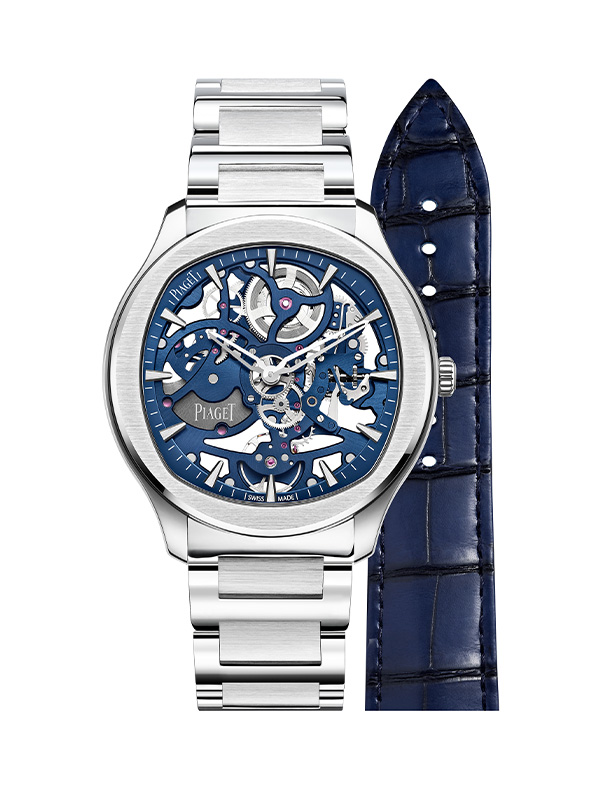 PIAGET Polo系列伯爵藍超薄鏤空自動上鍊腕錶，建議售價約NT1010000 G0A45004