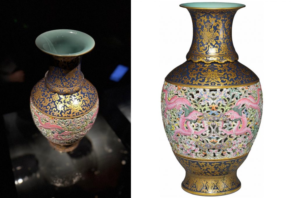 洋彩玲瓏轉旋瓶 清，乾隆皇帝（1736—1795 年） 國立故宮博物院1