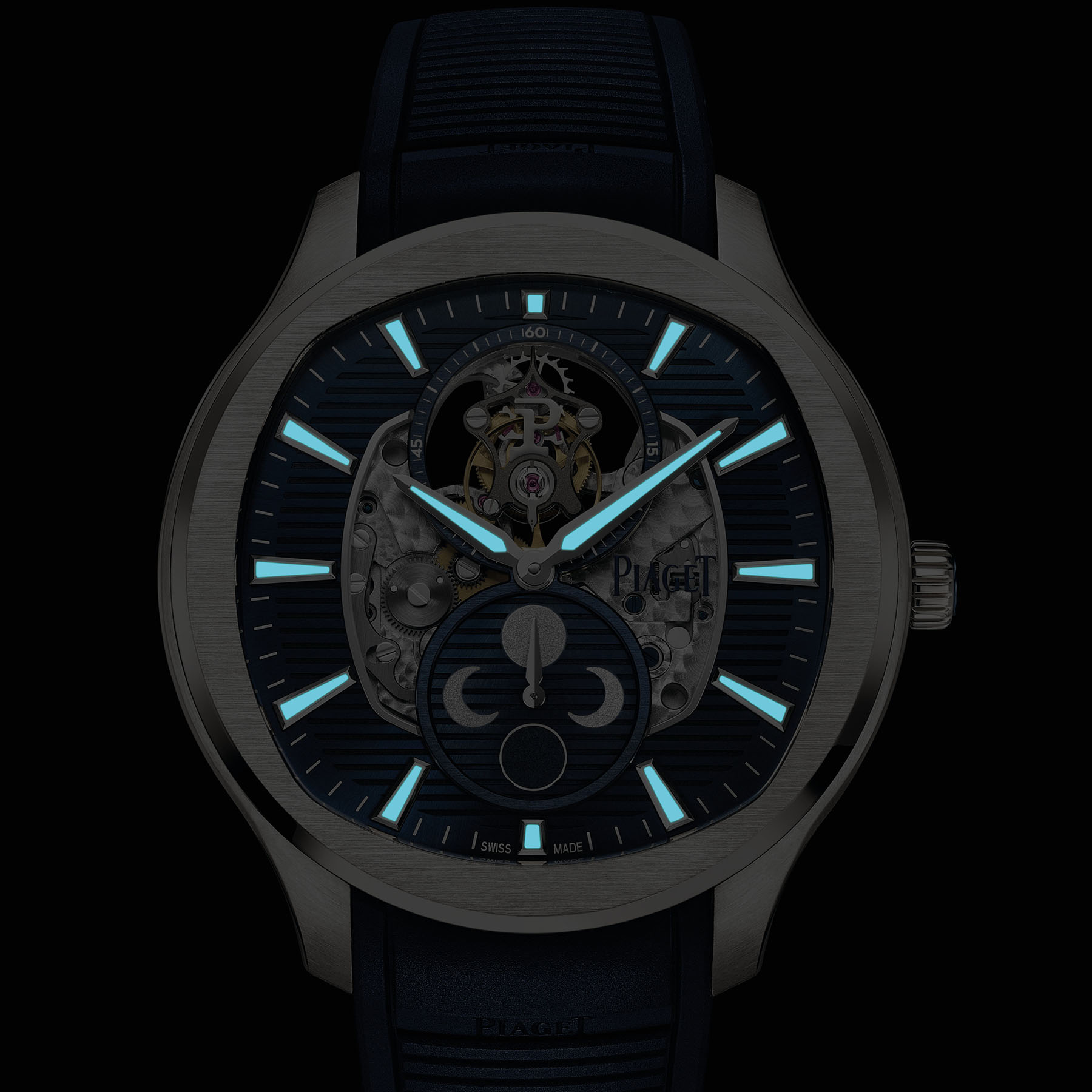 PIAGET Polo系列鈦金屬超薄鏤空飛行陀飛輪腕錶，搭載世家自製642P機芯，建議收價約NT3370000 G0A49080 Super LumiNova夜光塗層時標 拷貝