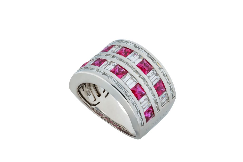 DAMIANI Masterpiece Belle Époque大師傑作美好年代18K白金紅寶石與鑽石戒指，建議售價NT 632000