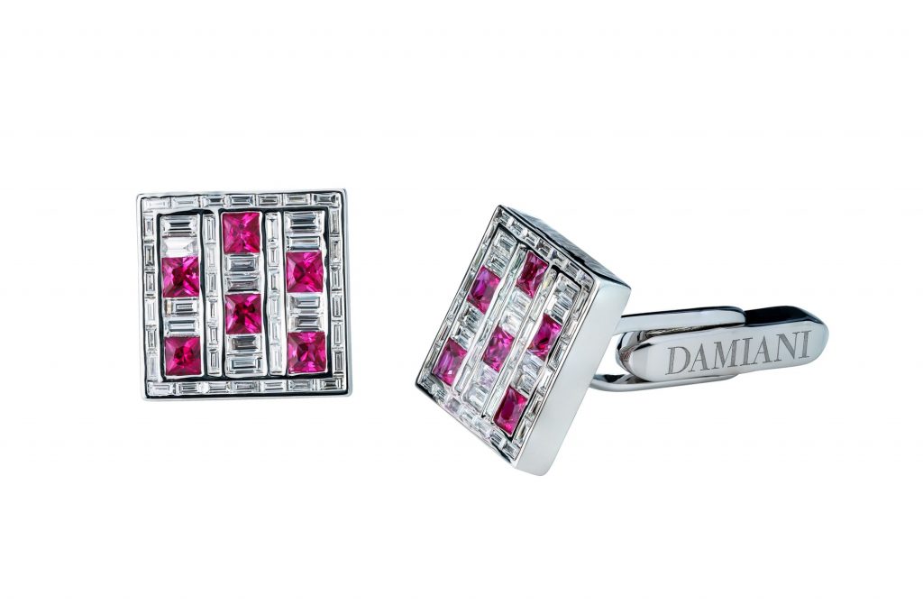DAMIANI Masterpiece Belle Époque大師傑作美好年代18K白金紅寶石與鑽石袖釦，建議售價NT 820000