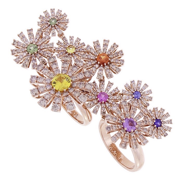 DAMIANI Masterpiece Margherita大師傑作瑪格麗特系列18K玫瑰金彩色藍寶石與鑽石戒指，建議售價NT 998000