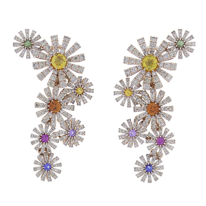 DAMIANI Masterpiece Margherita大師傑作瑪格麗特系列18K玫瑰金彩色藍寶石與鑽石耳環，建議售價NT 1260000