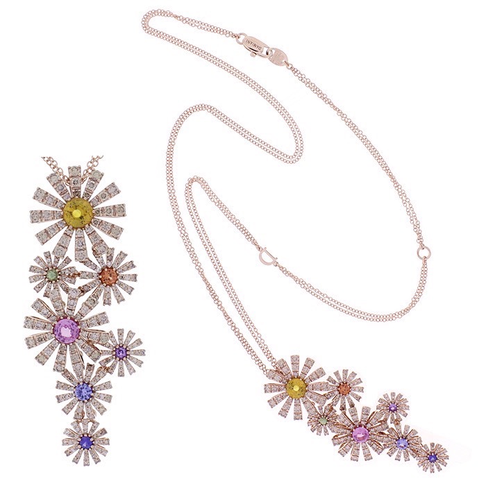 DAMIANI Masterpiece Margherita大師傑作瑪格麗特系列18K玫瑰金彩色藍寶石與鑽石項鍊，建議售價NT 768000