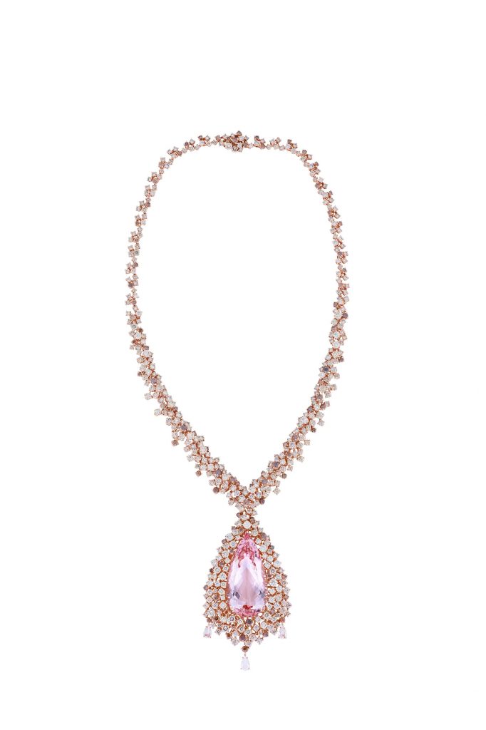 DAMIANI Masterpiece Mimosa大師傑作含羞草系列18K玫瑰金摩根石與鑽石項鍊，建議售價NT 4620000
