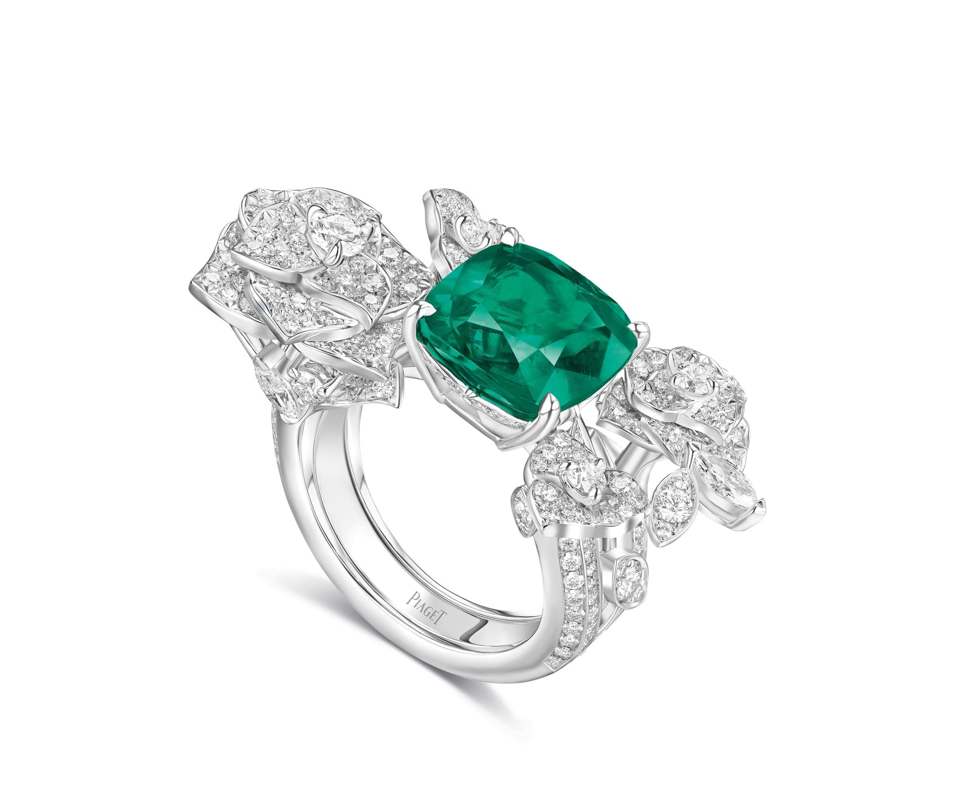 PIAGET Rose頂級珠寶系列18K白金祖母綠鑽石可轉換式戒指 G34UY100