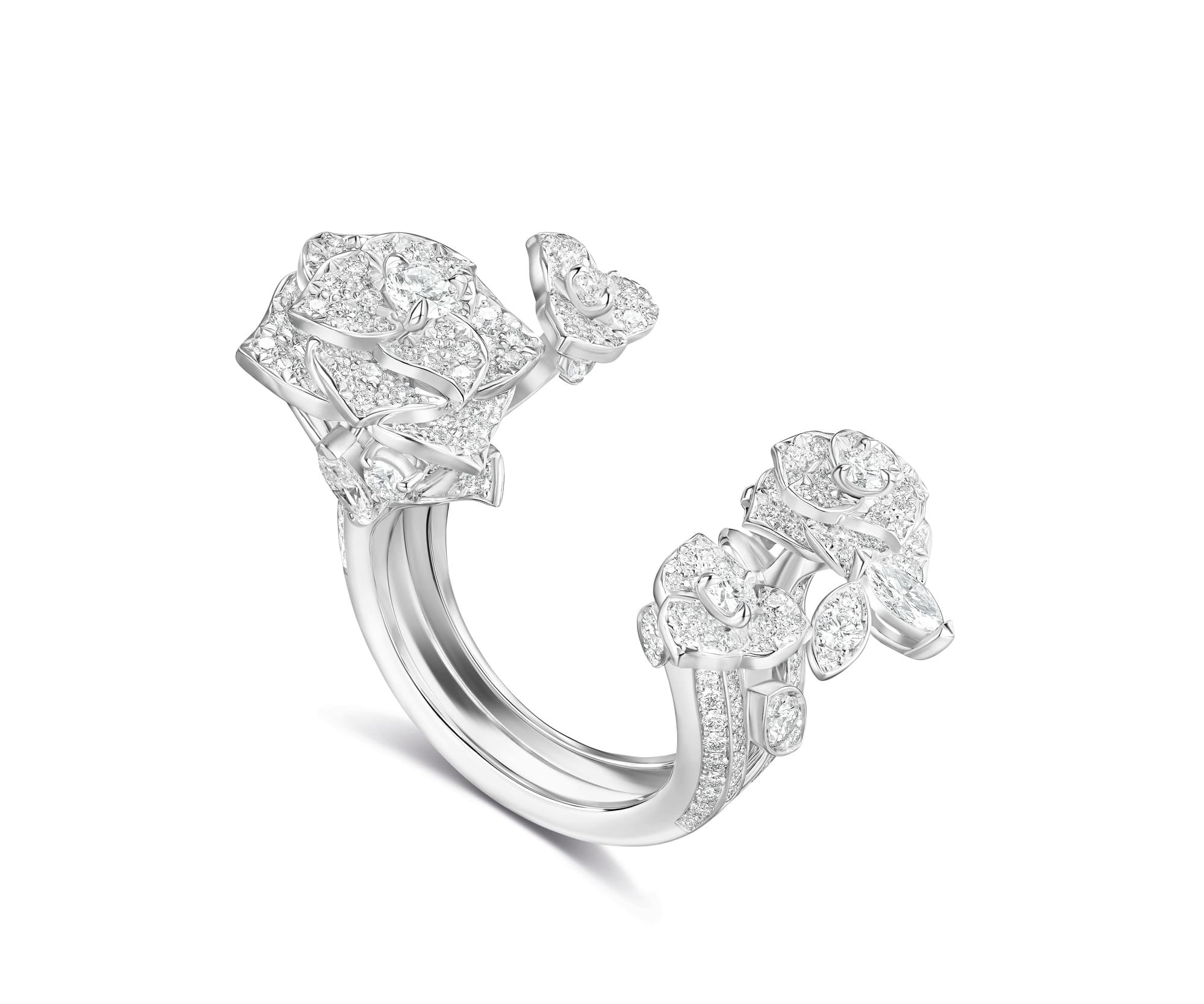 PIAGET Rose頂級珠寶系列18K白金祖母綠鑽石可轉換式戒指 G34UY100 轉換型態2