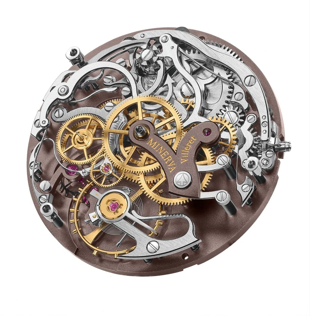 MB134281 MONTBLANC Unveiled Minerva全新1858系列單按把計時腕錶限量版100 機芯特寫